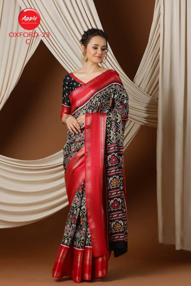 Oxford 23 By Apple Dola Jacquard Border Printed Sarees Wholesale Price In Surat